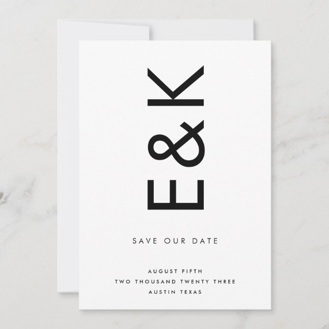 ULTRA MODERN BOLD NAMES MONOGRAM SAVE THE DATE INVITATION (Front)
