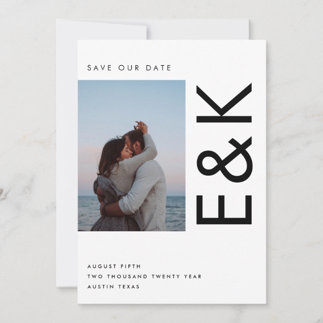 ULTRA MODERN BOLD NAMES MULTI PHOTO SAVE THE DATE INVITATION (Front)
