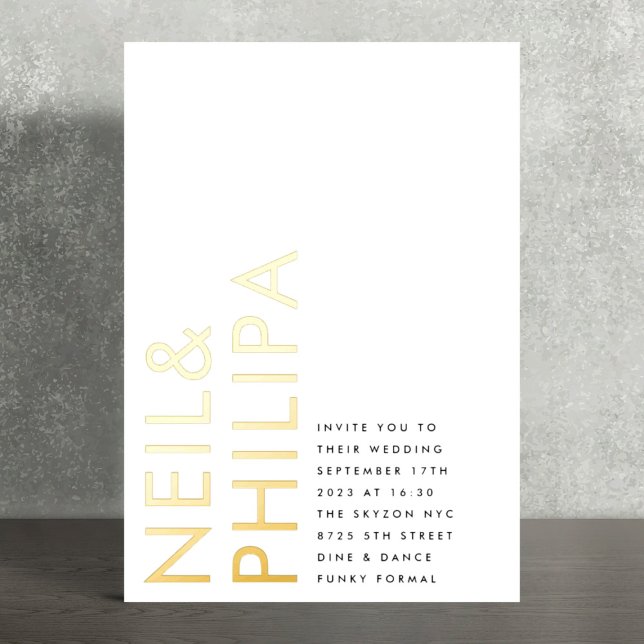 Ultra Modern Bold NAMES Simple Wedding Foil Invitation (Creator Uploaded)