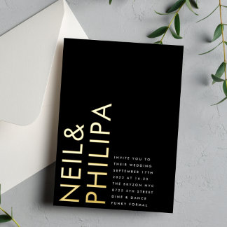 Ultra Modern Bold NAMES Simple Wedding Foil Invitation