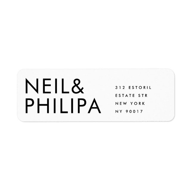 Ultra Modern BOLD NAMES Wedding RETURN Label (Front)