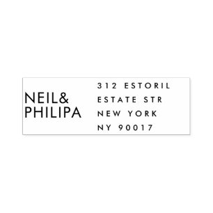 Ultra Modern BOLD NAMES Wedding RETURN Self-inking Stamp