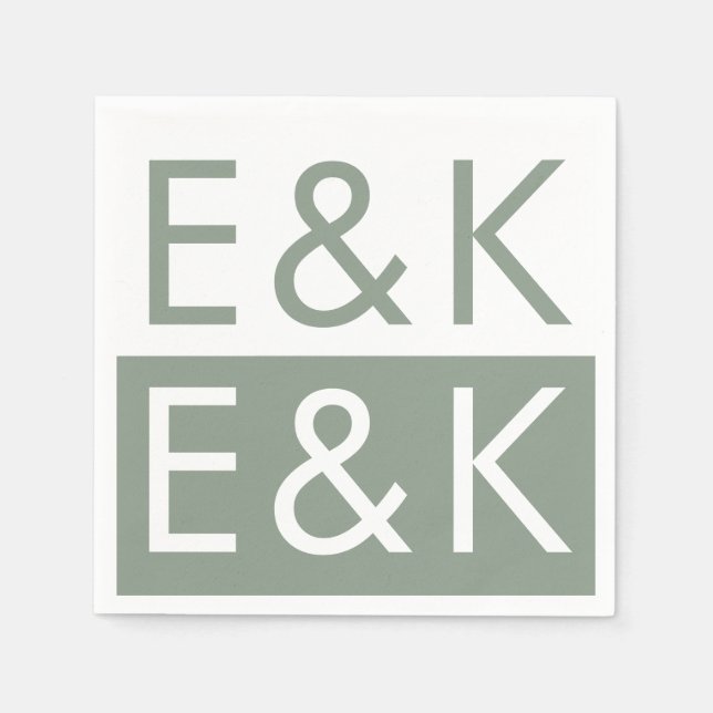Ultra Modern Bold Sage Green Monogram Simple Napkins (Front)