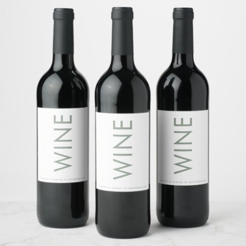 Ultra Modern Bold Sage Green Monogram Simple Wine Label