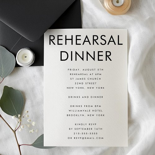 ULTRA MODERN BOLD WHITE WEDDING REHEARSAL DINNER INVITATION