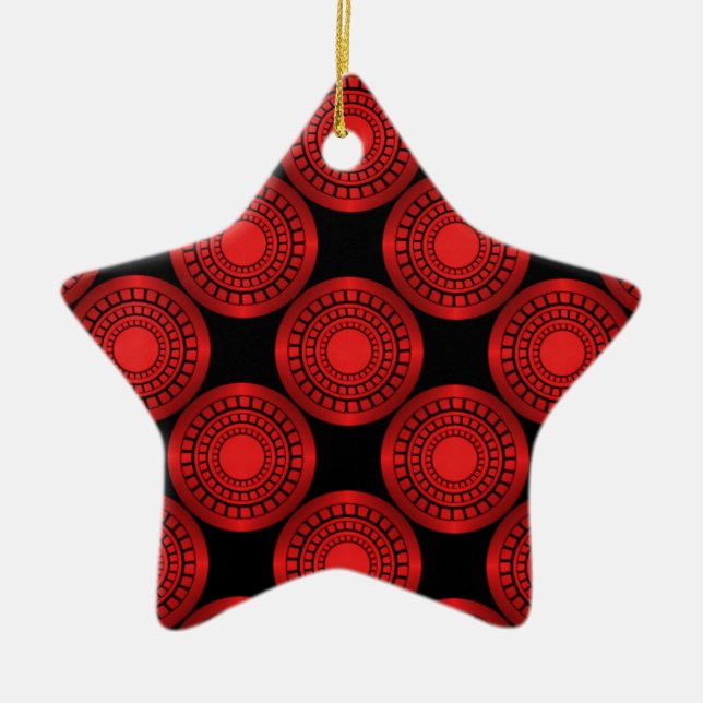 Ultra Modern Circles Star Ornament, Red Ceramic Ornament (Front)