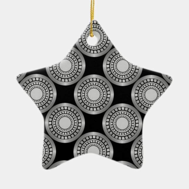 Ultra Modern Circles Star Ornament, Silver Ceramic Ornament (Front)