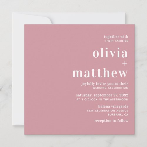 Ultra Modern Dusty Pink Wedding Square Invitation