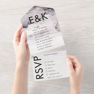 Ultra Modern Gender Neutral Ink Wedding All In One Invitation