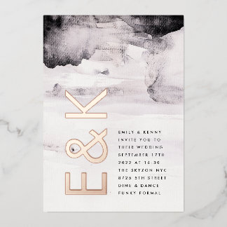 Ultra Modern Gender Neutral Ink Wedding Foil Invitation