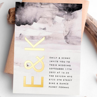 Ultra Modern Gender Neutral Ink Wedding Foil Invitation