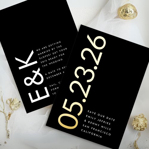 Ultra Modern Gold No Photo Bold DATE Save Our Date Foil Invitation