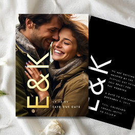 Ultra Modern Gold Photo Monogram Save Our Date Foil Invitation