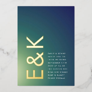 Ultra Modern Gradient Green Blue Ombre Wedding Foil Invitation