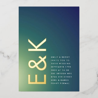 Ultra Modern Gradient Green Blue Ombre Wedding Foil Invitation