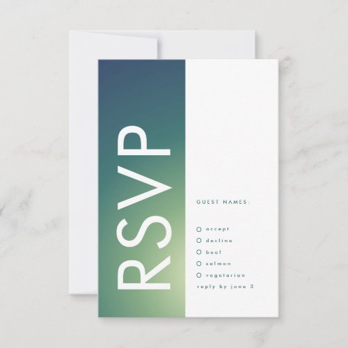 Ultra Modern Gradient Green Blue Ombre Wedding RSVP Card