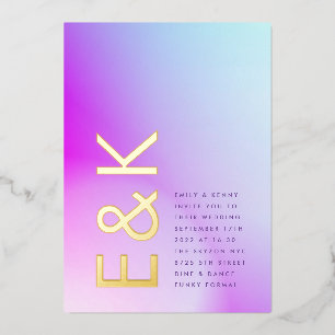 Ultra Modern Gradient Purple Fall Wedding Foil Invitation
