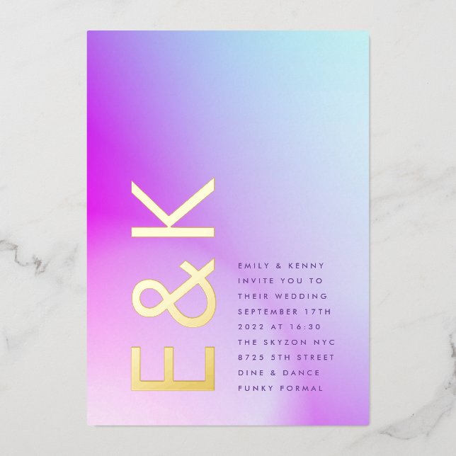 Ultra Modern Gradient Purple Fall Wedding Foil Invitation (Front)
