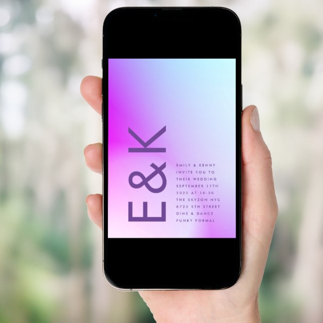 Ultra Modern Gradient Purple Fall Wedding Invitation (Front Digital)