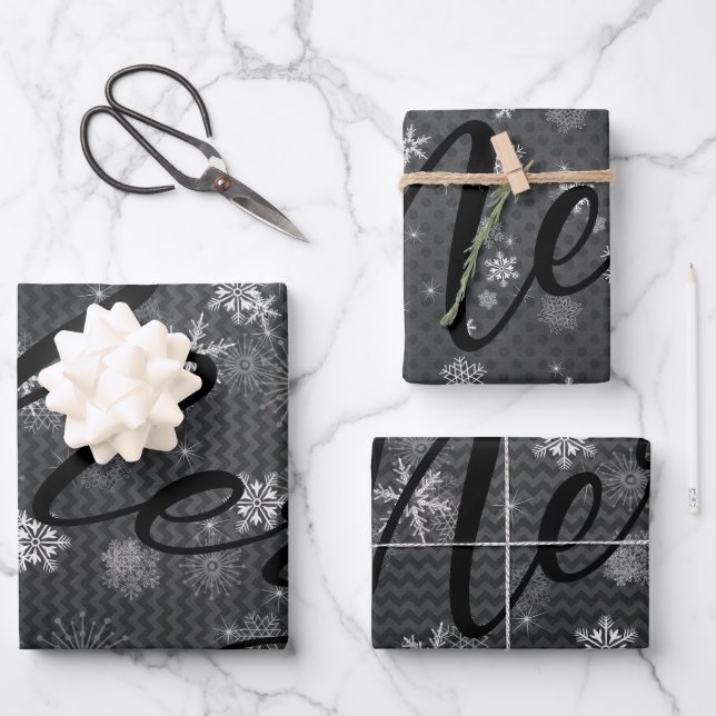 ULTRA Modern | Grey Black Merry Christmas Holiday Wrapping Paper Sheets (Front)