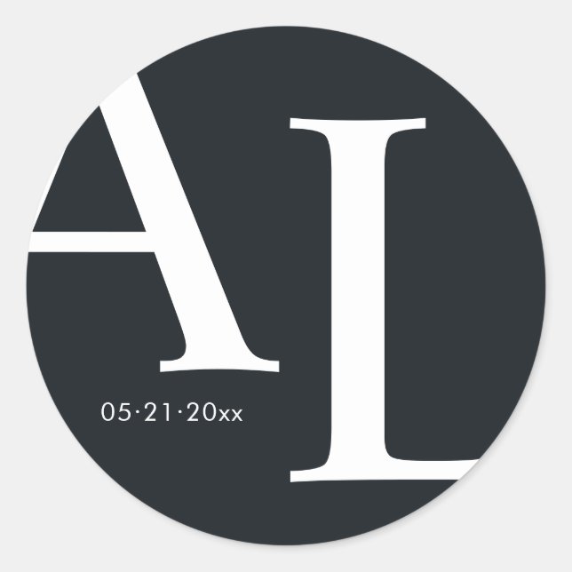 ultra modern large monogram wedding classic round sticker (Front)