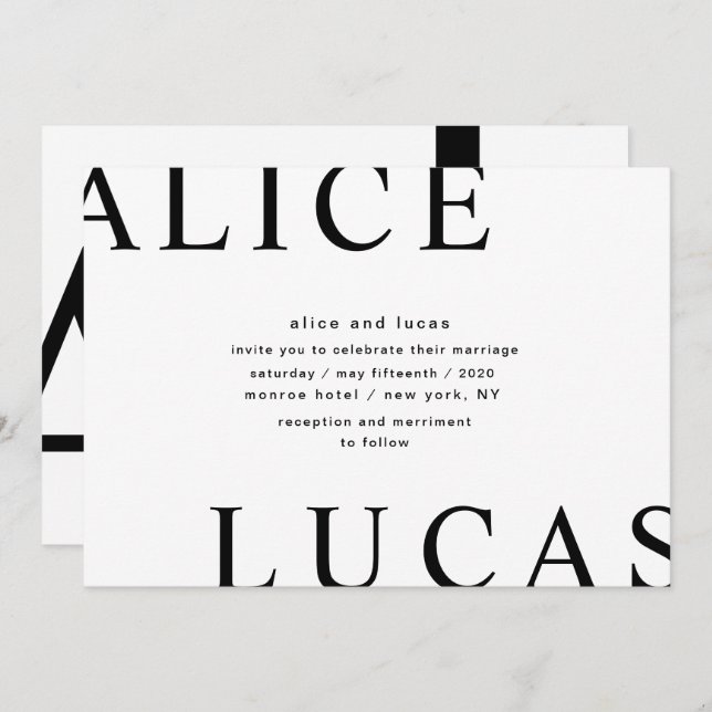 Ultra Modern Layout Elegant Monogram Wedding Invitation (Front/Back)