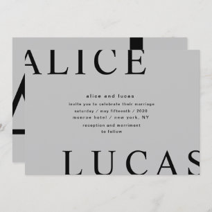 Ultra Modern Layout Monogram Grey Wedding Invitation