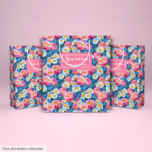 Ultra modern magenta pink floral gift bag wrap