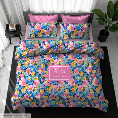 Ultra modern magenta pink monogram duvet cover