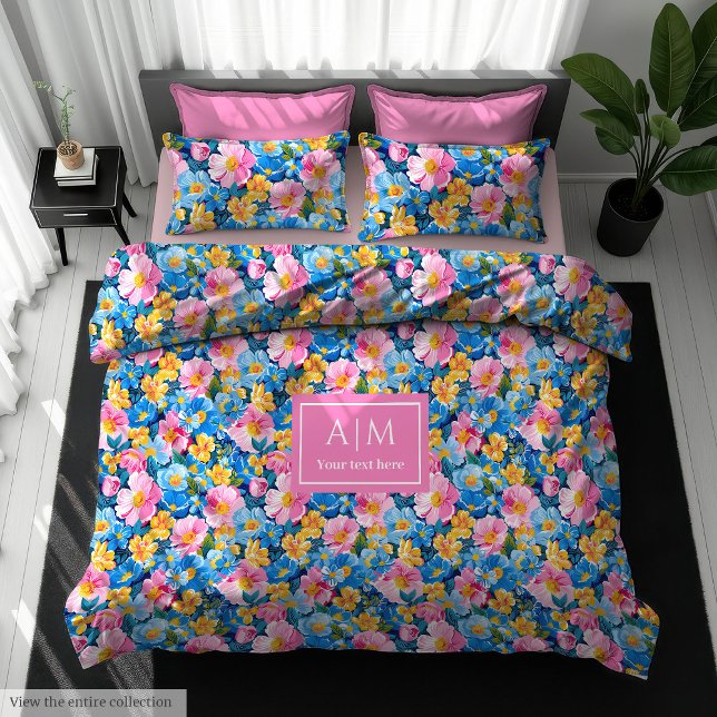 Ultra modern magenta pink monogram duvet cover (Ultra modern magenta pink monogram duvet cover)