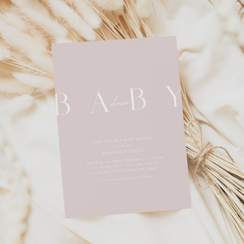 Ultra_Modern Minimal Pale Pink Baby Shower Invitation