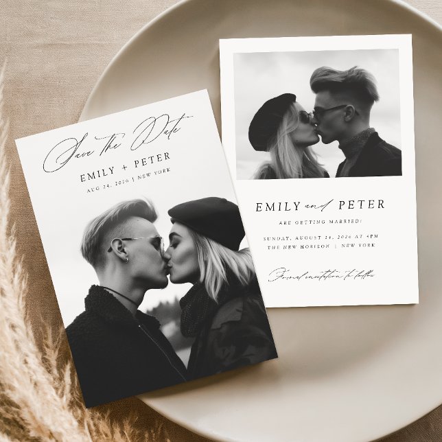 Ultra Modern Minimalist Script Photo Wedding Save The Date (Creator Uploaded)