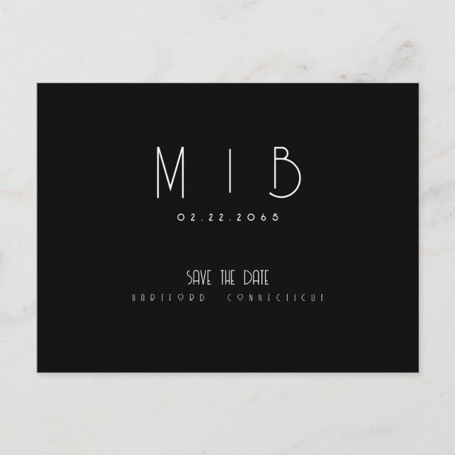 Ultra Modern Monogram B/W Save the Date Postcard (Front)