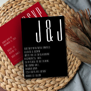 Ultra Modern Monogram Black Red Wedding Invitation