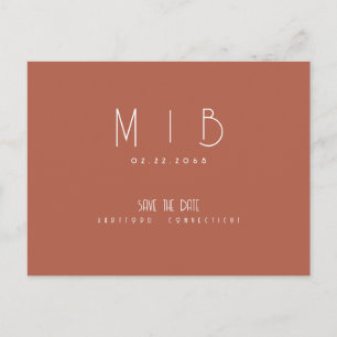 Ultra Modern Monogram Cinnamon Save the Date Postcard