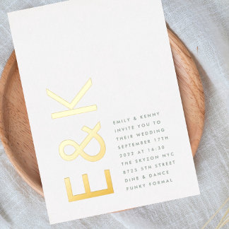 Ultra Modern Monogram  Sage Green Wedding GOLD Foil Invitation