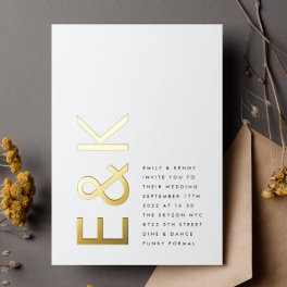 Ultra Modern Monogram Simple Wedding REAL GOLD Foil Invitation
