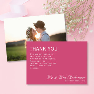 Ultra Modern Pink Plain Chic Photo Thank You Card