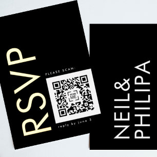 Ultra Modern QR CODE 2 x RSVP GOLD Foil Invitation