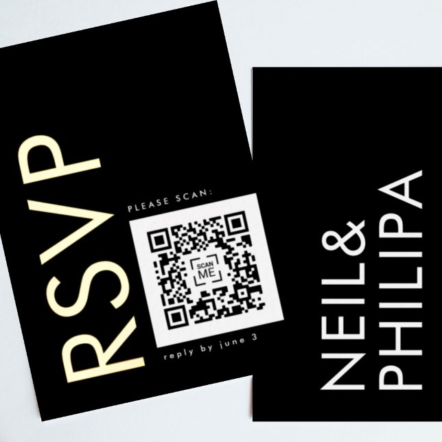 Ultra Modern QR CODE 2 x RSVP GOLD Foil Invitation (**NB READ PRODUCT DESCRIPTION - DIY GOLD RSVP - QR CODE)