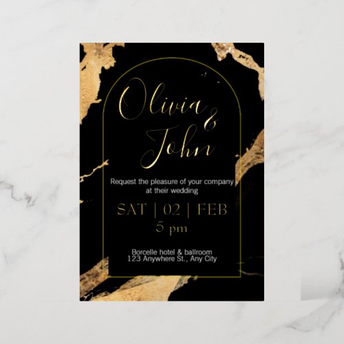 Ultra modern QR code wedding gold Foil Invitation