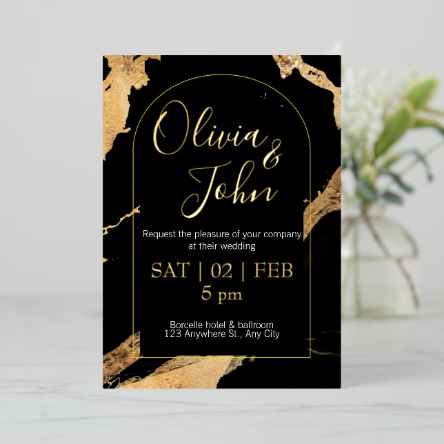 Ultra modern QR code wedding gold Foil Invitation (Standing Front)