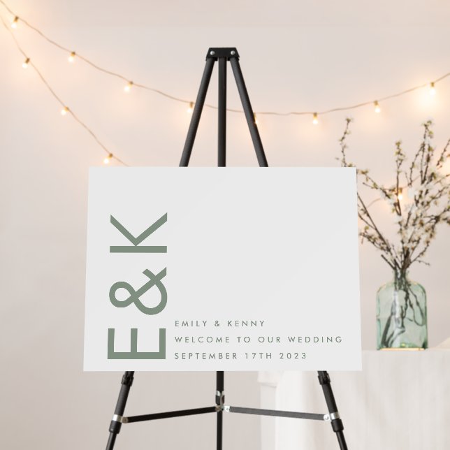 Ultra Modern Sage Green Both Sided Wedding Welcome Foam Board (In Situ (Stand))