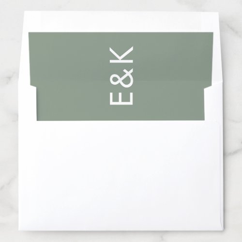 Ultra Modern Sage Green Monogram Simple Wedding Envelope Liner