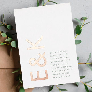 Ultra Modern Sage Green Monogram Wedding ROSE GOLD Foil Invitation