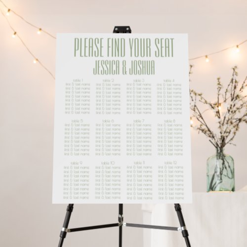 Ultra Modern Simplistic Sage 12 Tables Wedding Foam Board