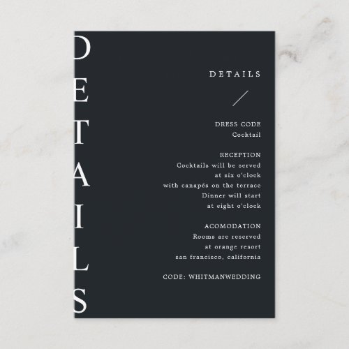 ultra modern wedding details enclosure card