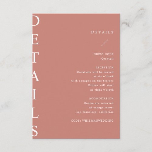 ultra modern wedding details enclosure card