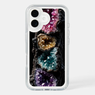 Ultra Narrow Crystal Geode Tower - Gold Teal Magen iPhone 16 Case