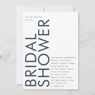 Ultra Navy Blue Modern Custom Name Bridal Invitation